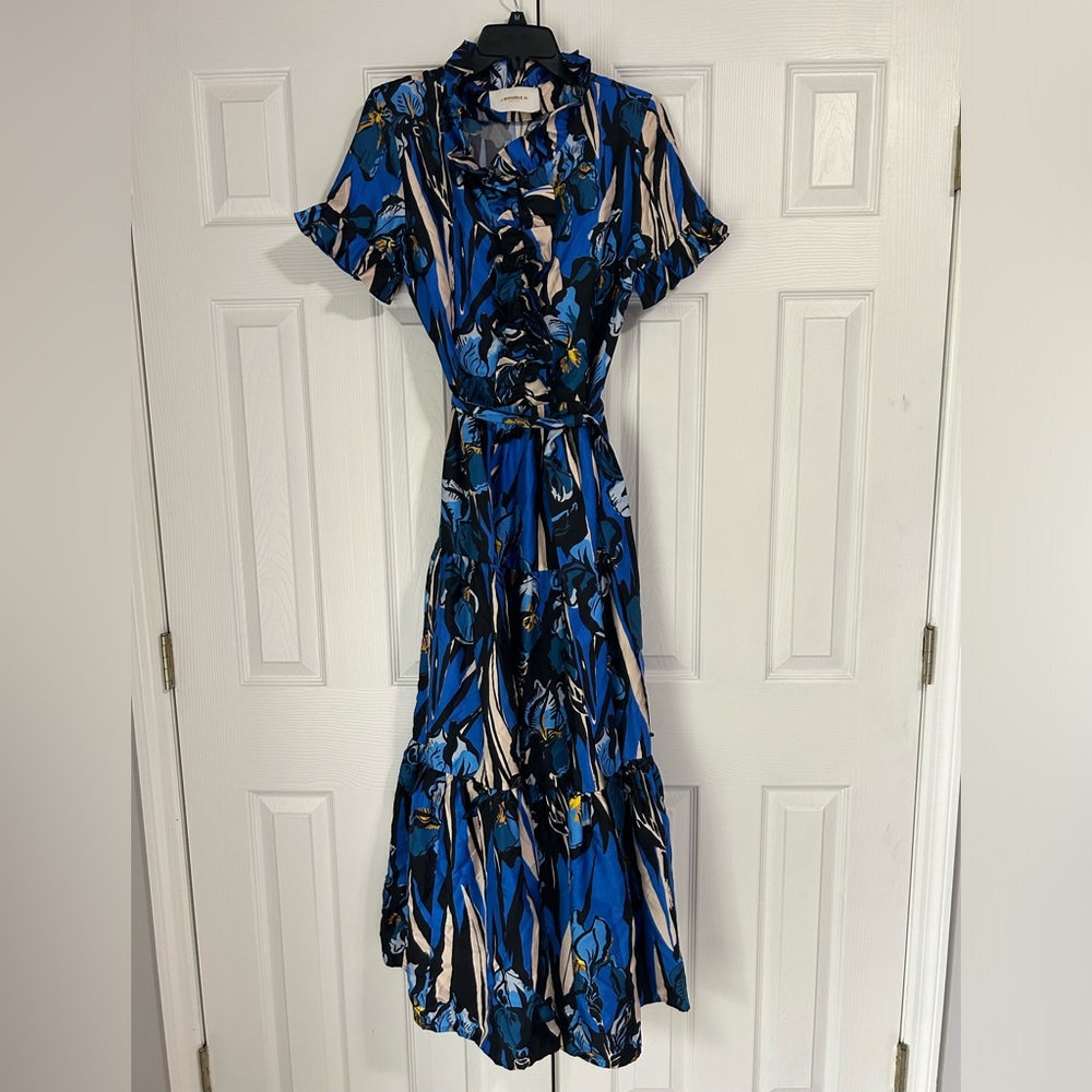 LA DoubleJ Blue and Black Floral Maxi Dress